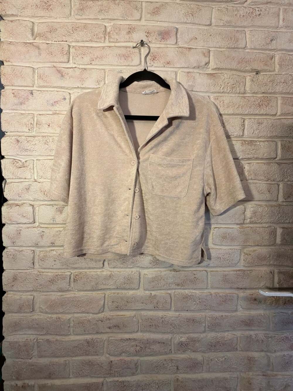 Storia Terry Cloth Button Down Short Sleeve Shirt